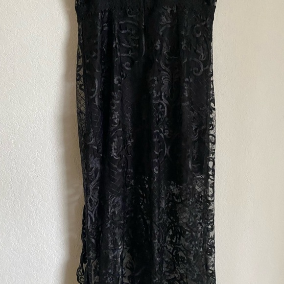 Reveuse Ruffle Hem Black Crochet Lace Semi sheer Coquette Goth Midi Sexy Dress L - Picture 12 of 13